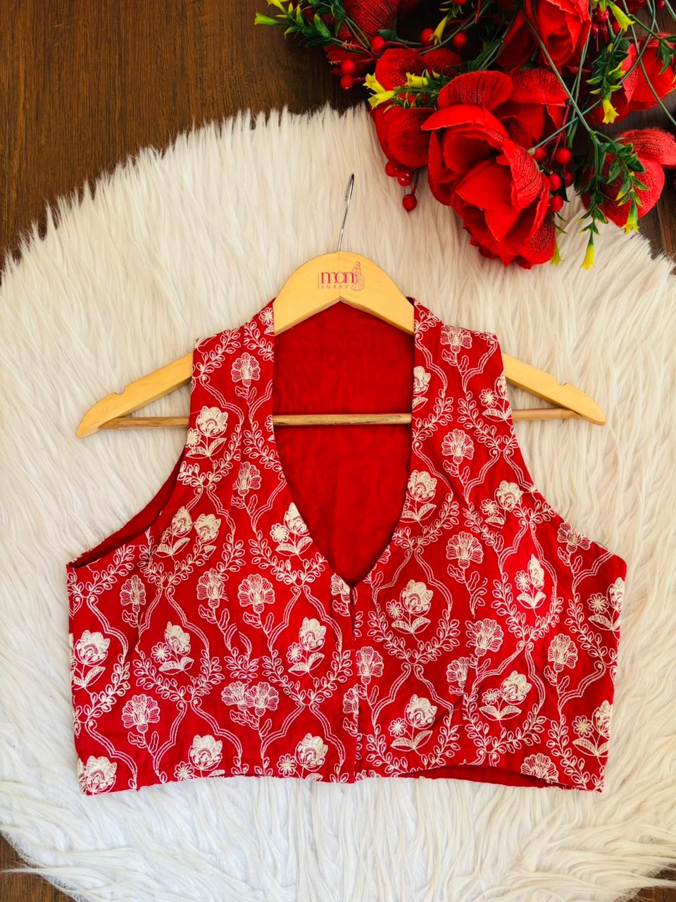 Red Heart Embroidered Blouse