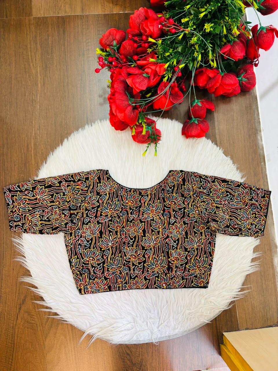 Divine Desire Ajrakh Printed Kantha Embroidered Cotton Blouse