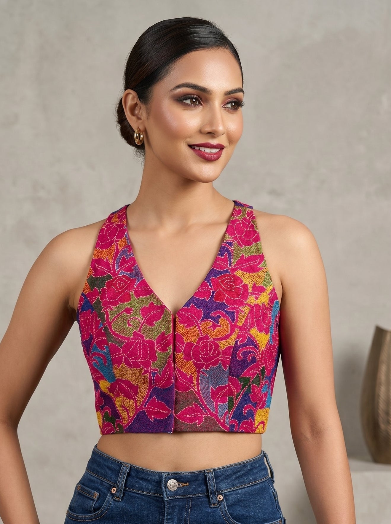Queen Pink Kantha Stitch Blouse