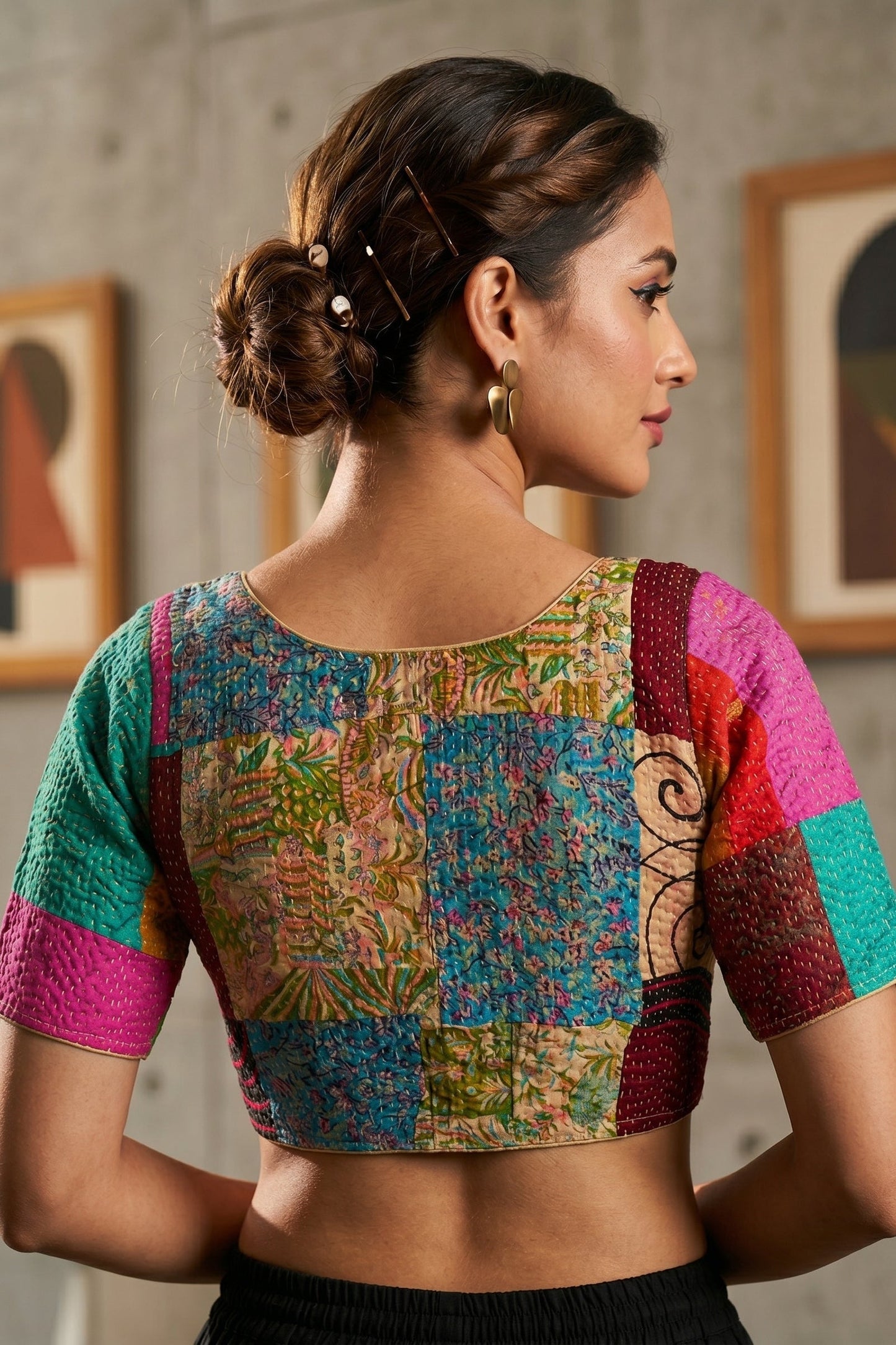 Folk Fusion Boul Kantha Stitch Blouse (Combo-2)