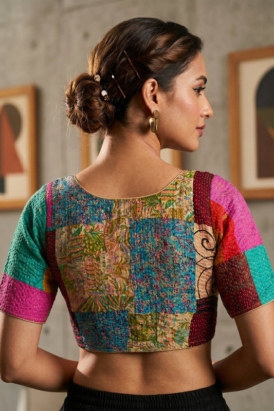 Folk Fusion Boul Kantha Stitch Blouse (Combo-2)