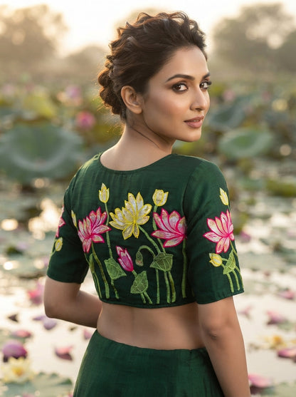 Reflection of Lotus Vichitra Silk Blouse