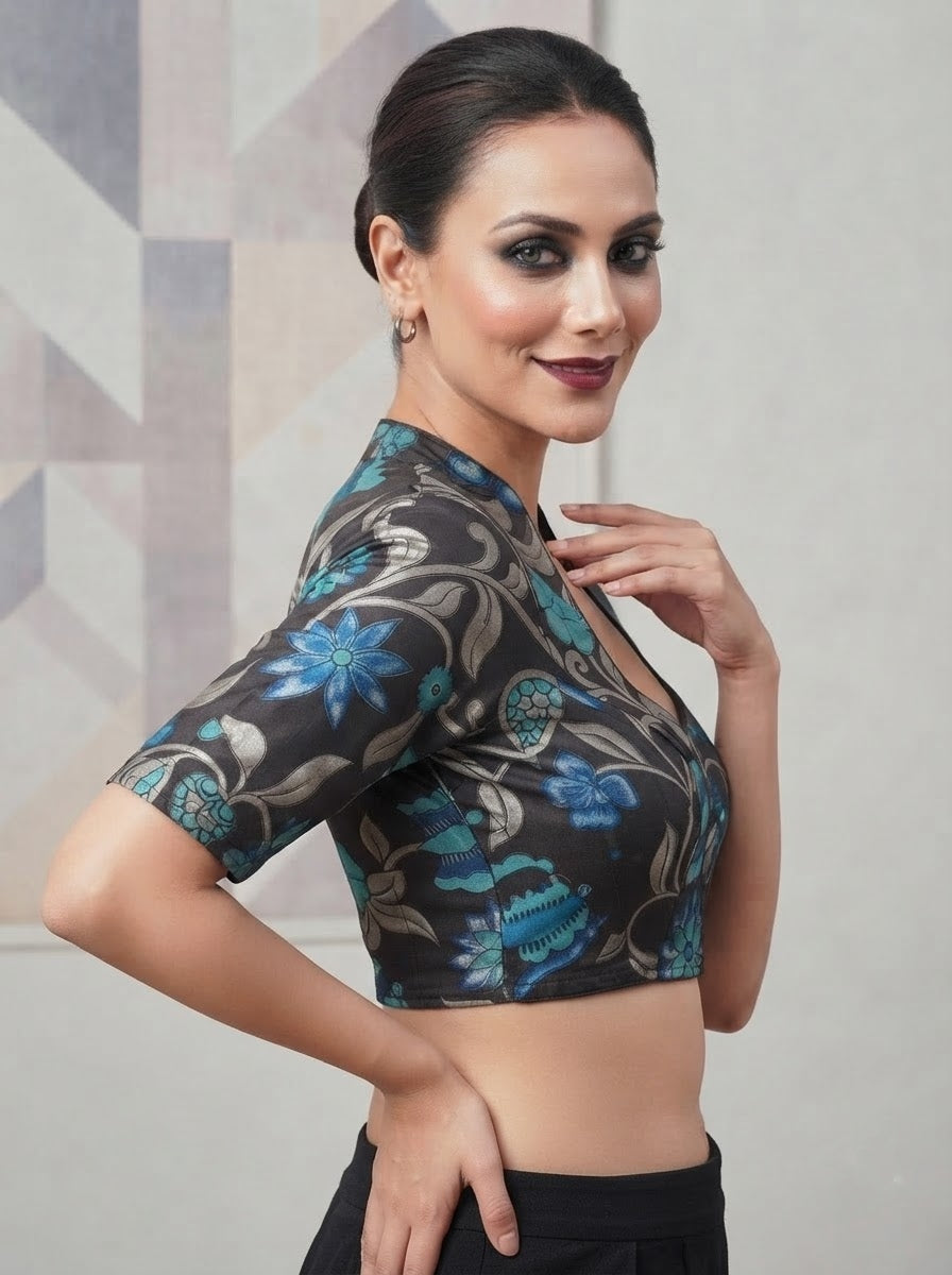 Retro Sketch Kalamkari Designer Blouse