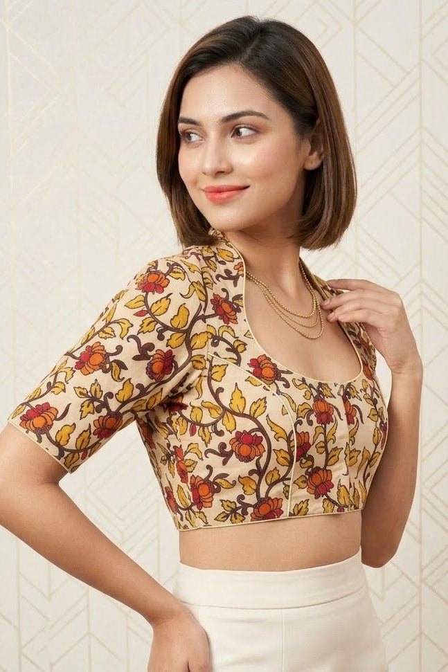 Retro Sketch Kalamkari Designer Blouse