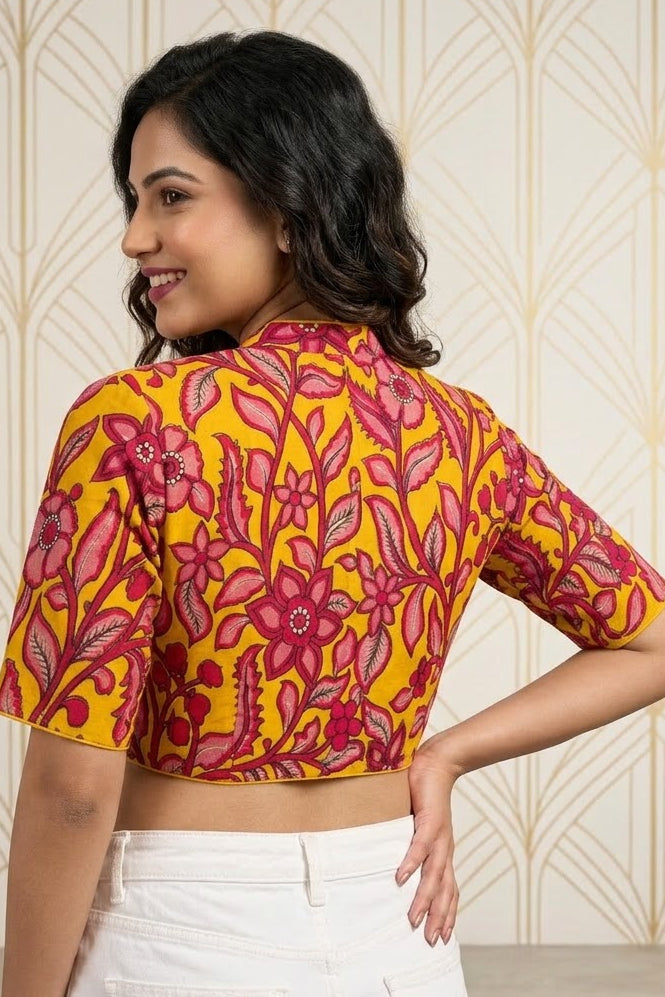 Retro Sketch Kalamkari Designer Blouse