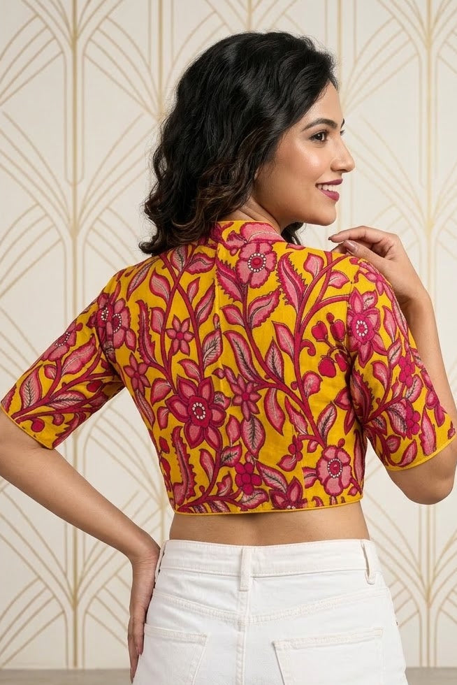 Retro Sketch Kalamkari Designer Blouse