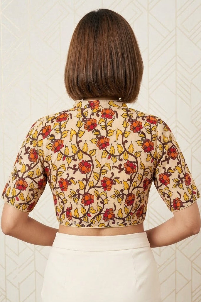 Retro Sketch Kalamkari Designer Blouse