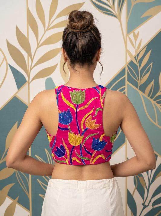 Miss Kantha Energy – Multicolor Kantha Stitch Halter Neck Blouse