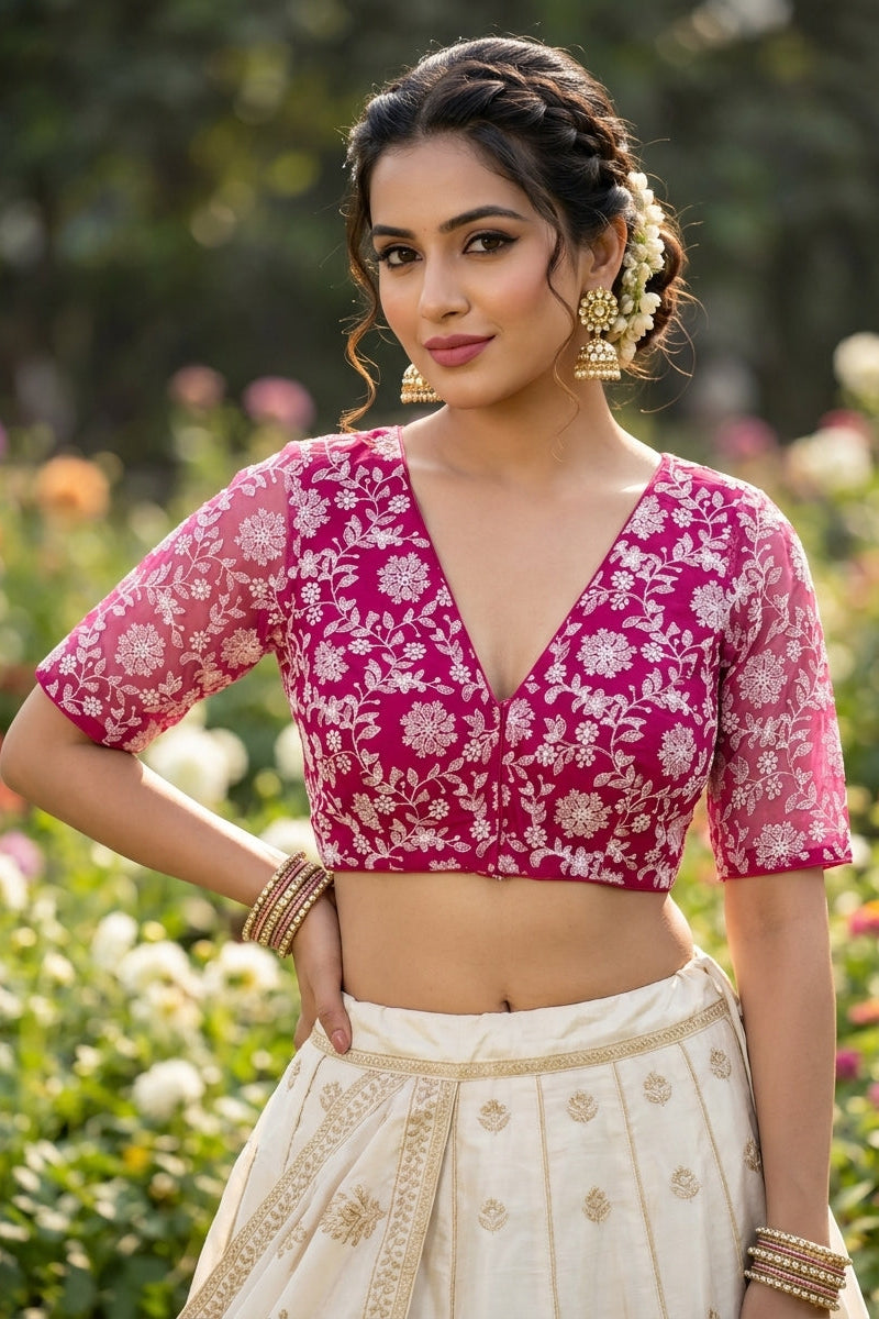 Floral Reverie Threads Organza Blouse