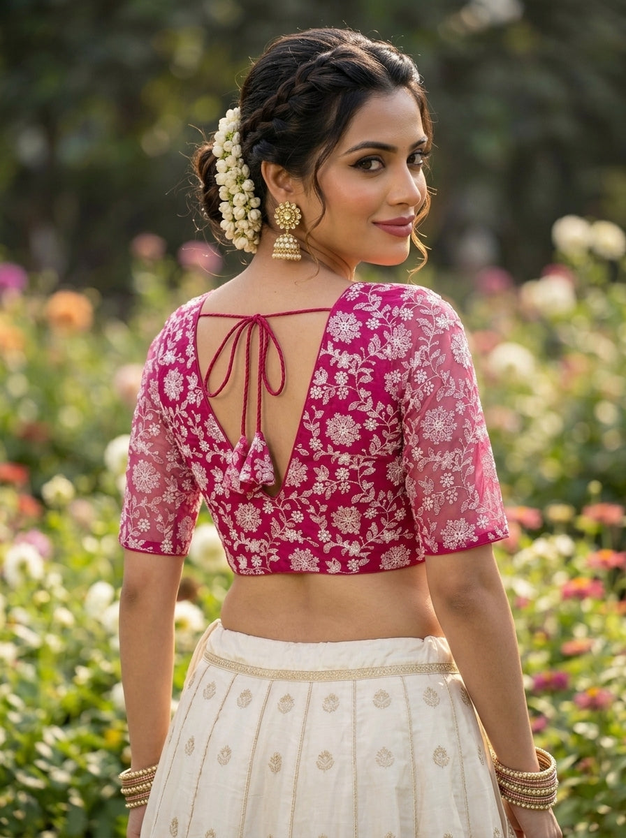 Floral Reverie Threads Organza Blouse