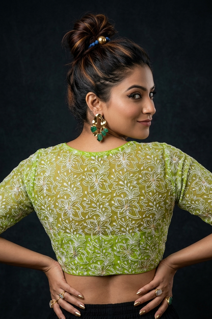 Organza Twist – All Over Embroidered Organza Blouse