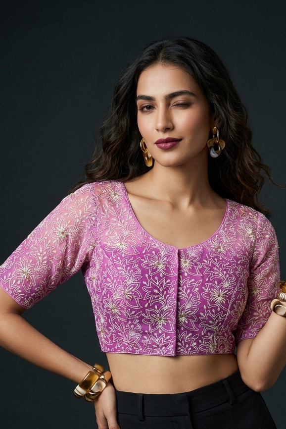 Organza Twist – All Over Embroidered Organza Blouse