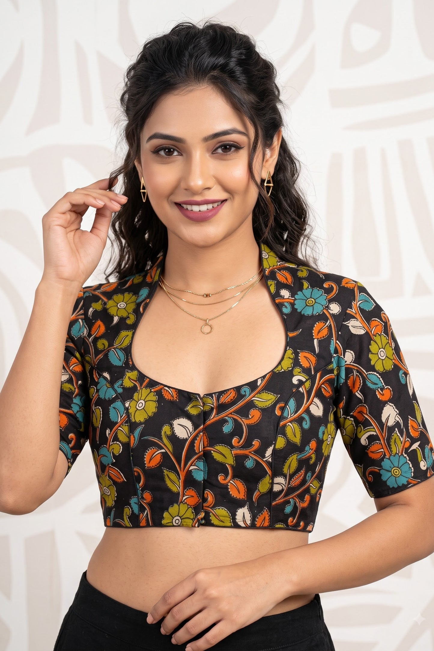 Retro Sketch Kalamkari Designer Blouse