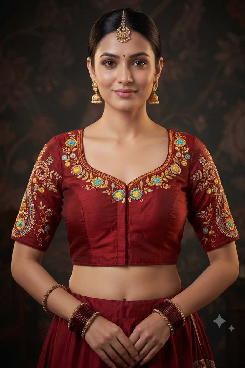 Festive Paisley Vichitra Silk Blouse