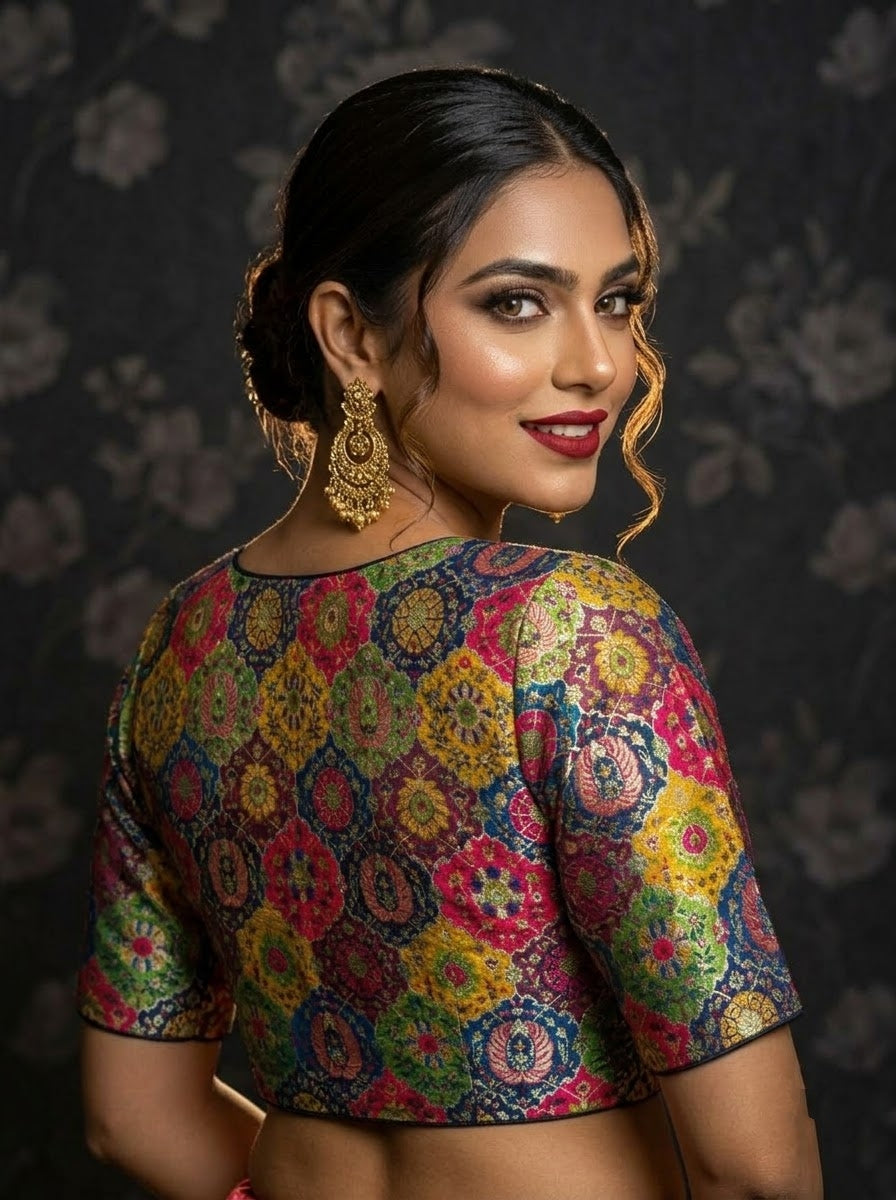 Crown on Repeat – Meenakari Katan Silk Banarasi Designer Blouse