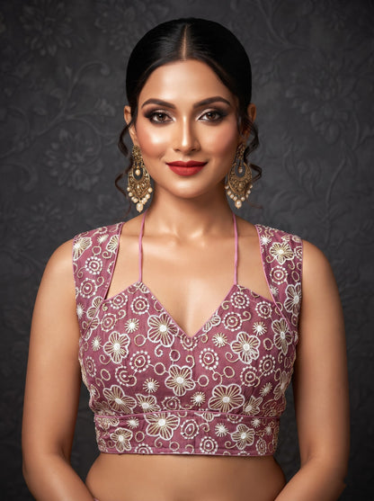 The Glam Edit Vichitra Silk Embroidered Blouse