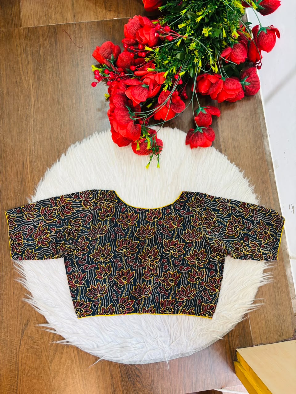 Divine Desire Ajrakh Printed Kantha Embroidered Cotton Blouse