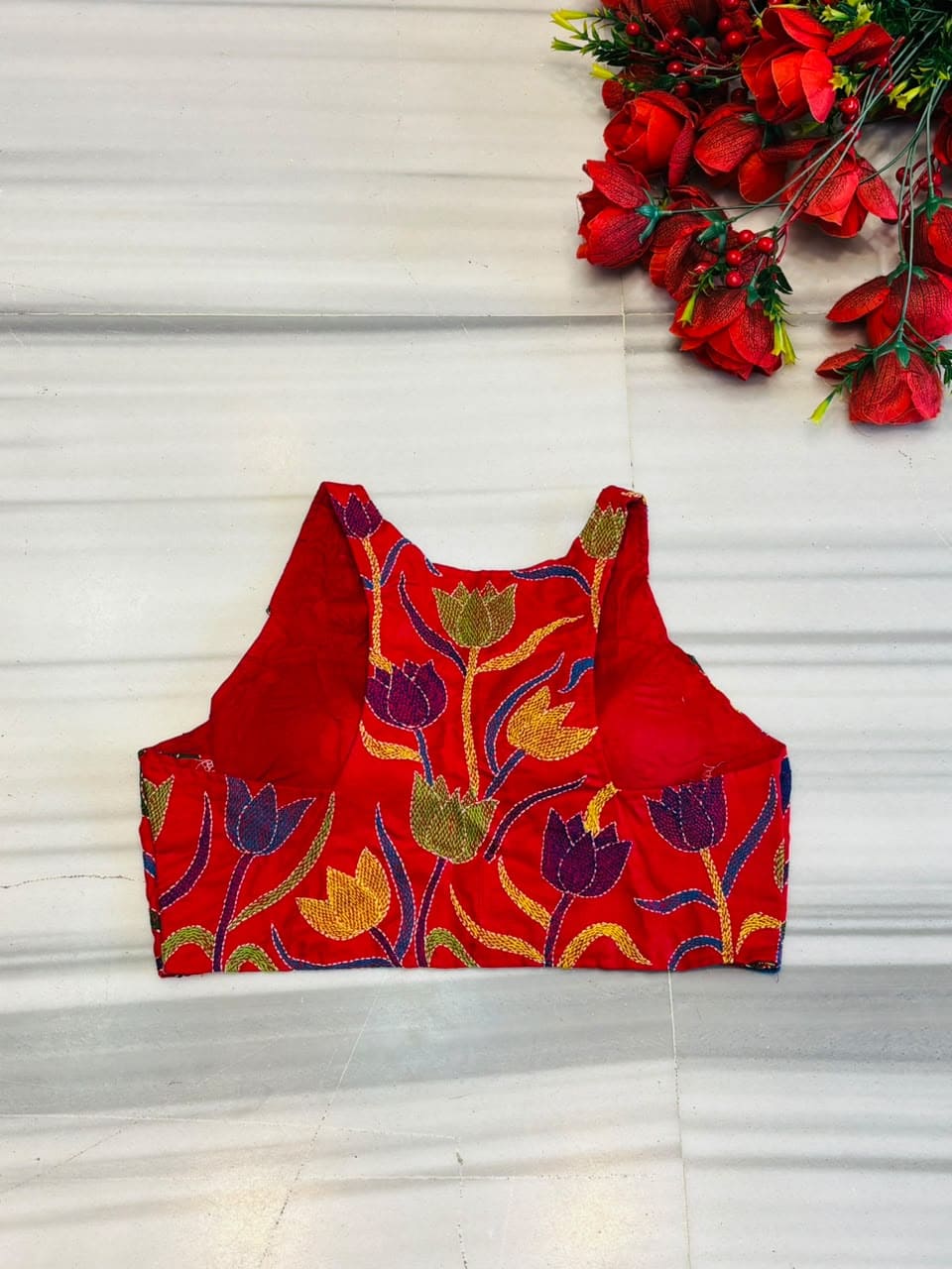 Miss Kantha Energy – Multicolor Kantha Stitch Halter Neck Blouse