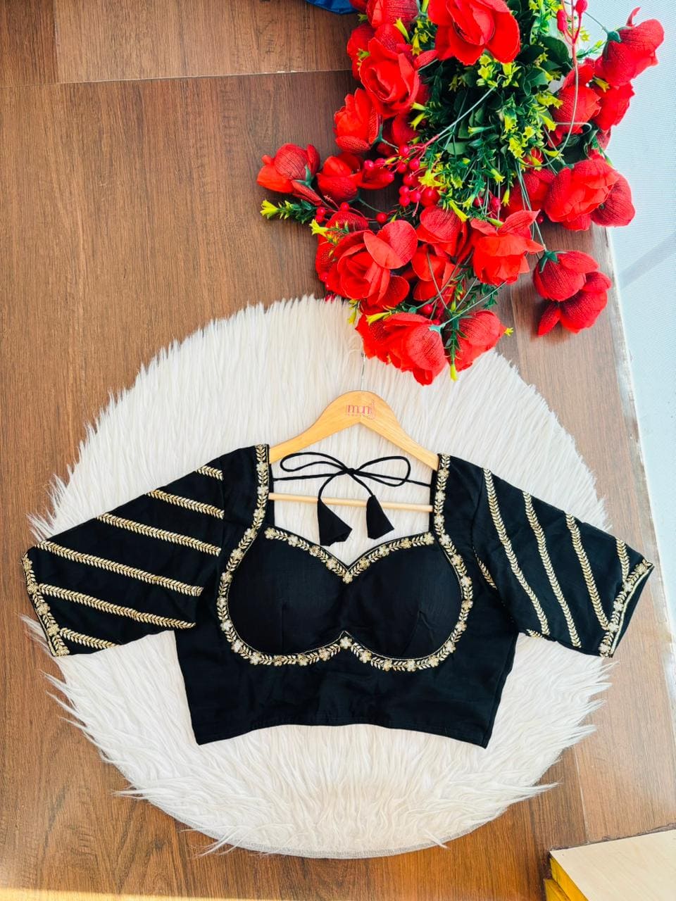 Partywear Black Vichitra Silk Blouse