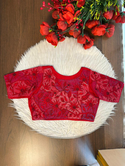 Red Reverse Kantha Handwork Blouse
