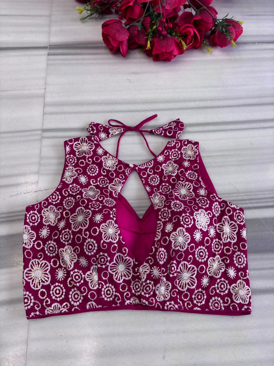 The Glam Edit Vichitra Silk Embroidered Blouse