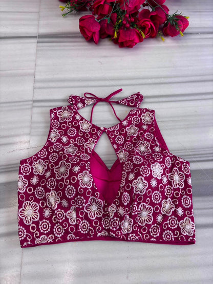 The Glam Edit Vichitra Silk Embroidered Blouse