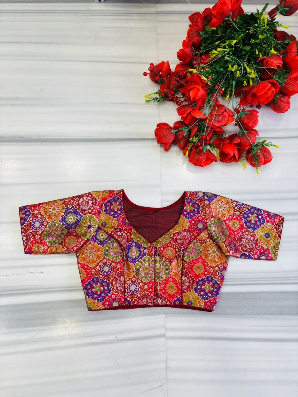 Crown on Repeat – Meenakari Katan Silk Banarasi Designer Blouse