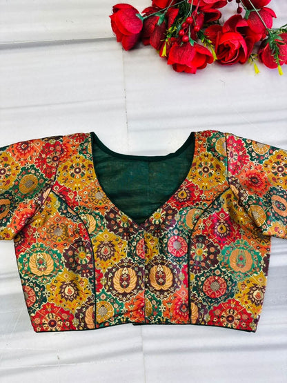 Crown on Repeat – Meenakari Katan Silk Banarasi Designer Blouse