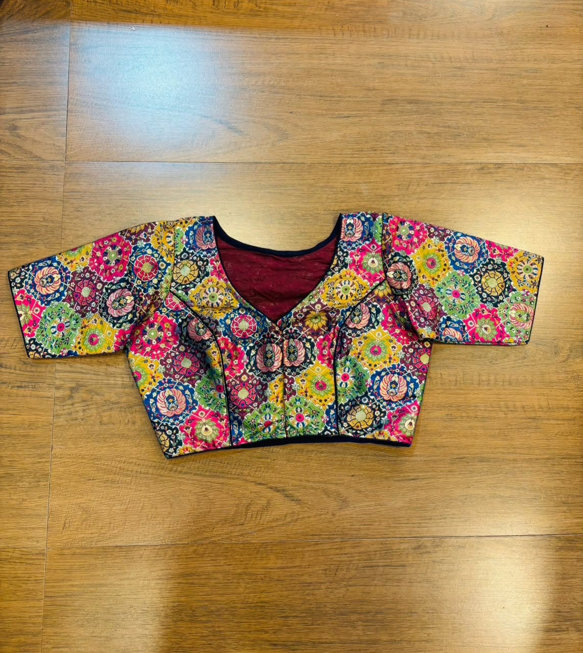 Crown on Repeat – Meenakari Katan Silk Banarasi Designer Blouse