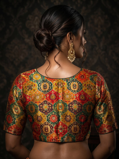 Crown on Repeat – Meenakari Katan Silk Banarasi Designer Blouse