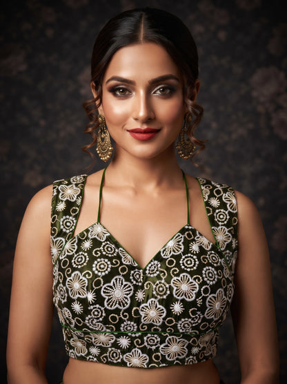 The Glam Edit Vichitra Silk Embroidered Blouse