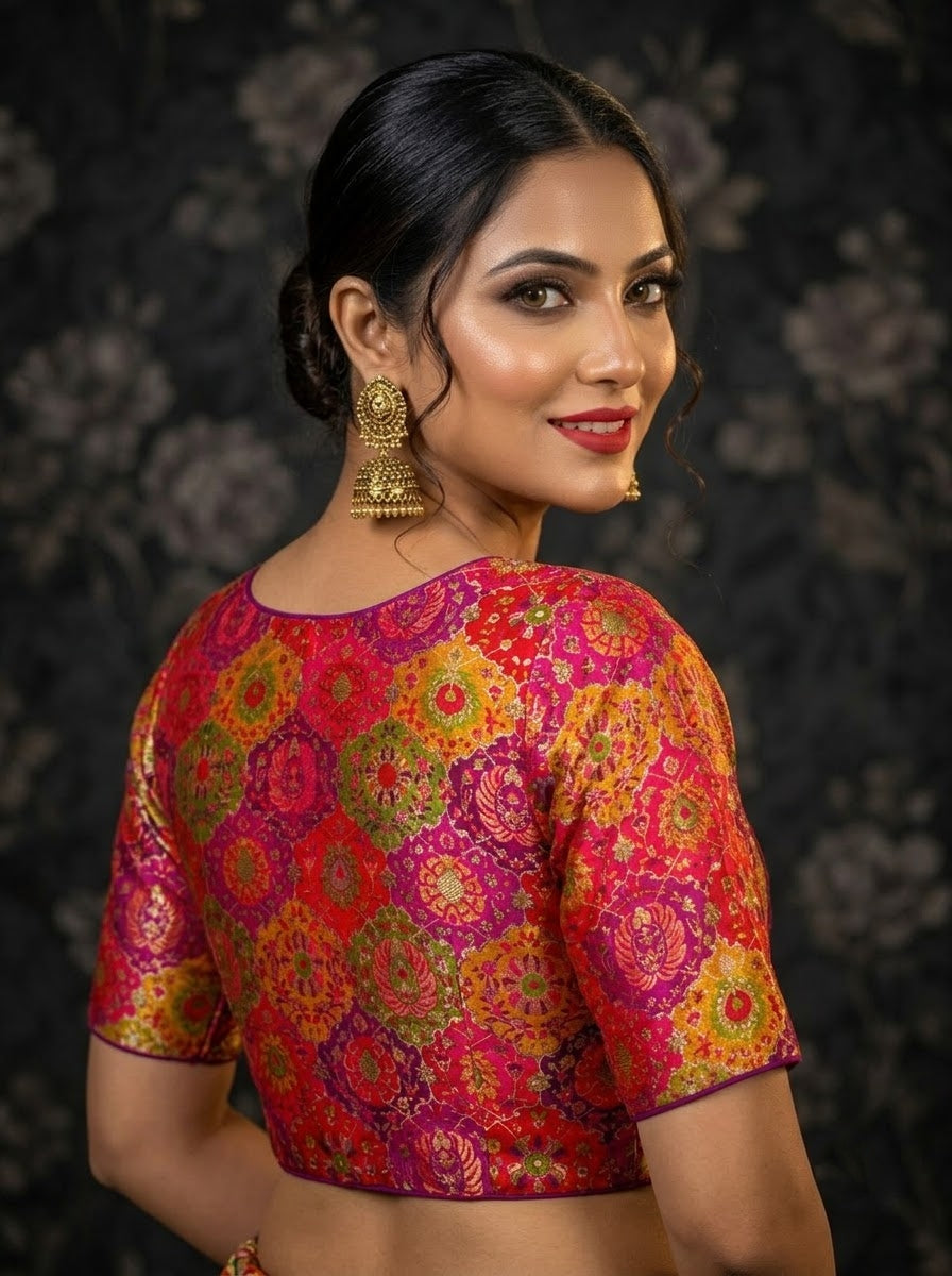 Crown on Repeat – Meenakari Katan Silk Banarasi Designer Blouse