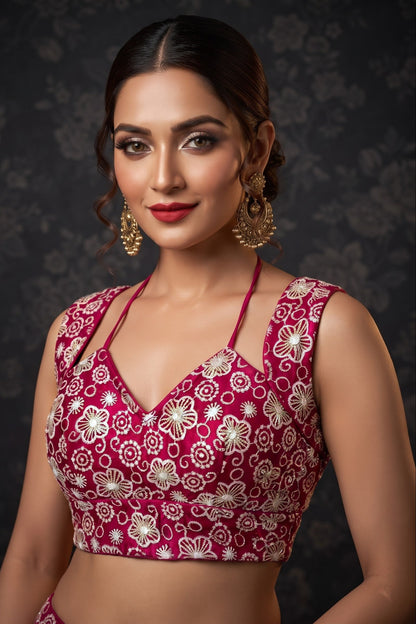 The Glam Edit Vichitra Silk Embroidered Blouse