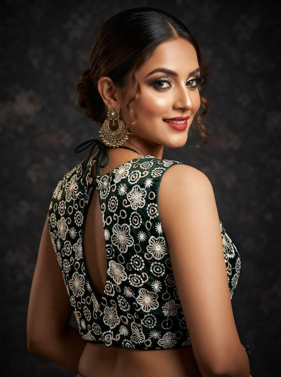 The Glam Edit Vichitra Silk Embroidered Blouse