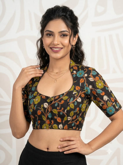 Retro Sketch Kalamkari Designer Blouse