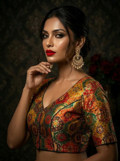 Crown on Repeat – Meenakari Katan Silk Banarasi Designer Blouse