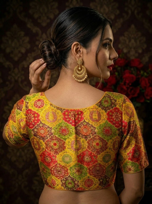 Crown on Repeat – Meenakari Katan Silk Banarasi Designer Blouse