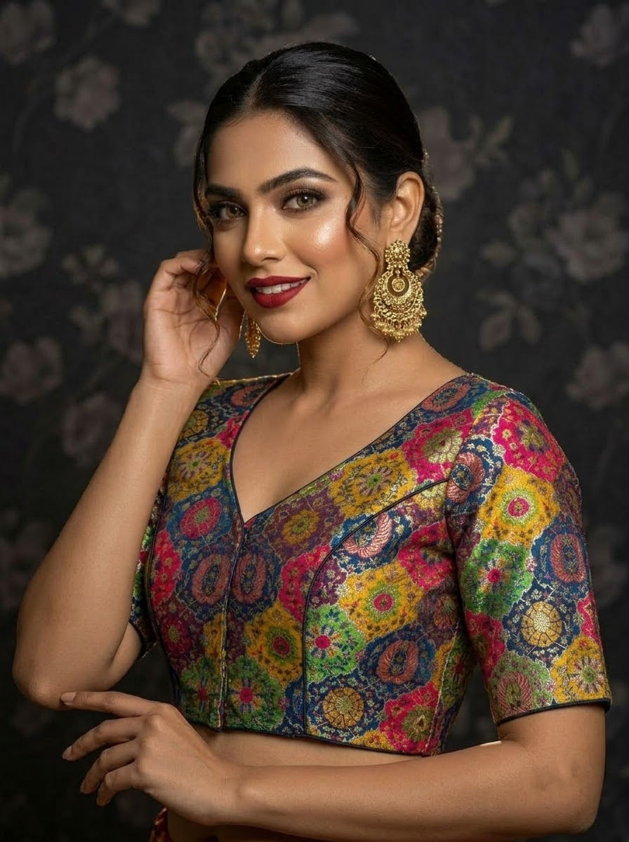 Crown on Repeat – Meenakari Katan Silk Banarasi Designer Blouse