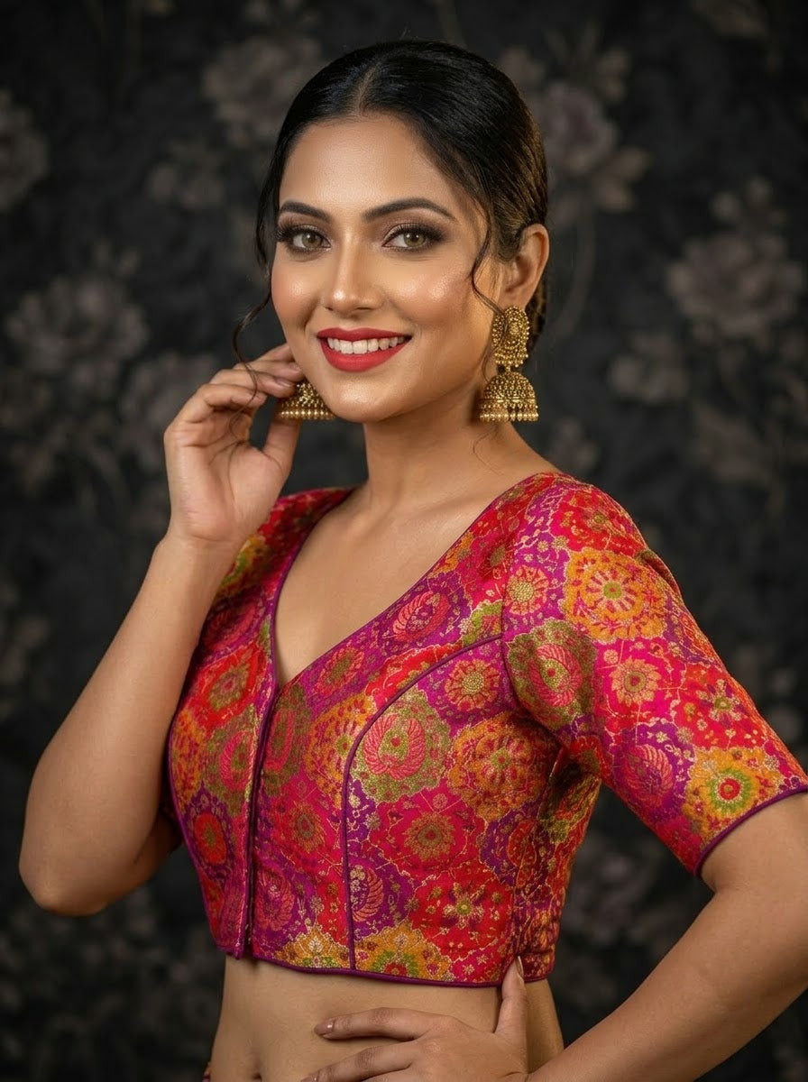 Crown on Repeat – Meenakari Katan Silk Banarasi Designer Blouse