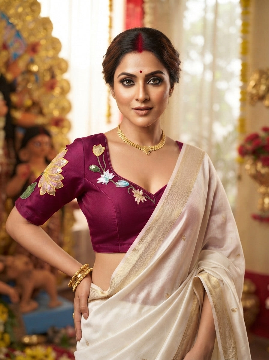 Reflection of Lotus Vichitra Silk Blouse