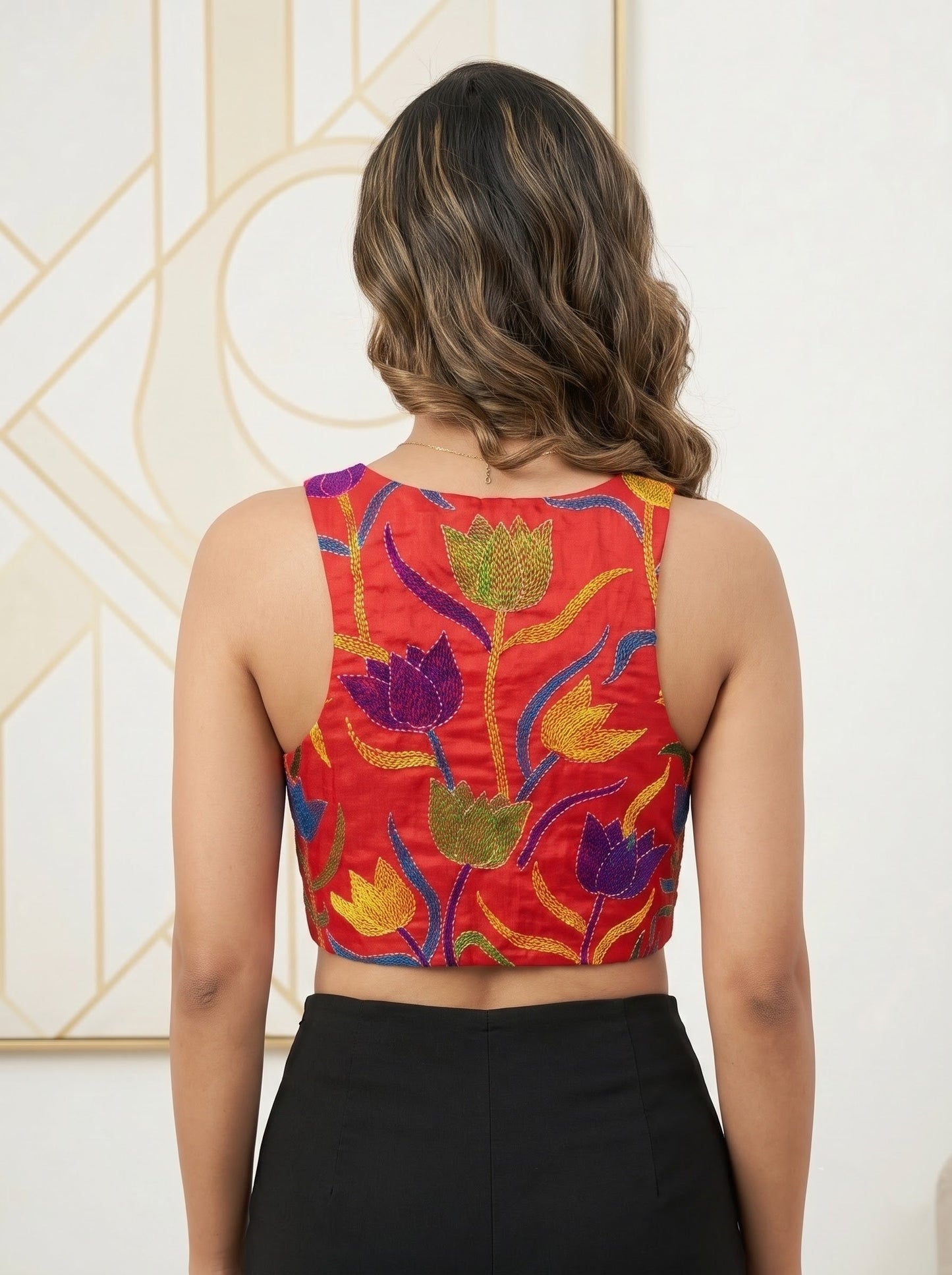 Miss Kantha Energy – Multicolor Kantha Stitch Halter Neck Blouse