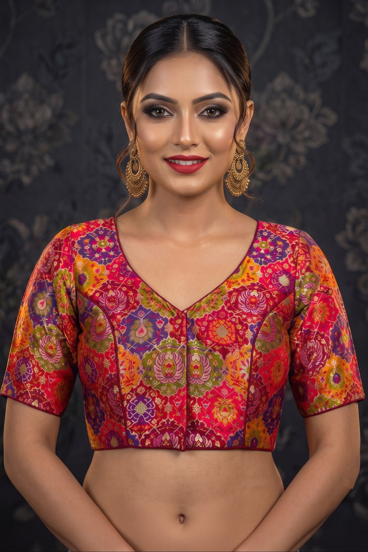 Crown on Repeat – Meenakari Katan Silk Banarasi Designer Blouse