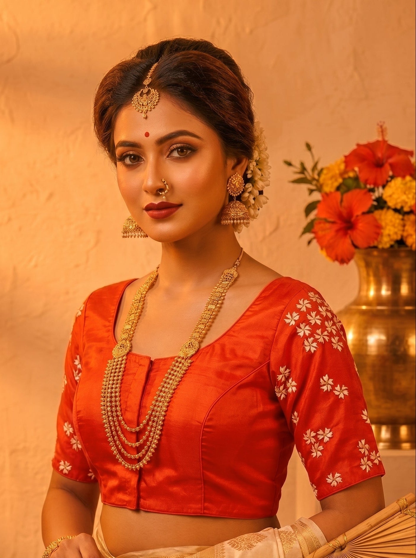 Shiuli Flower Designer Blouse(Orange)